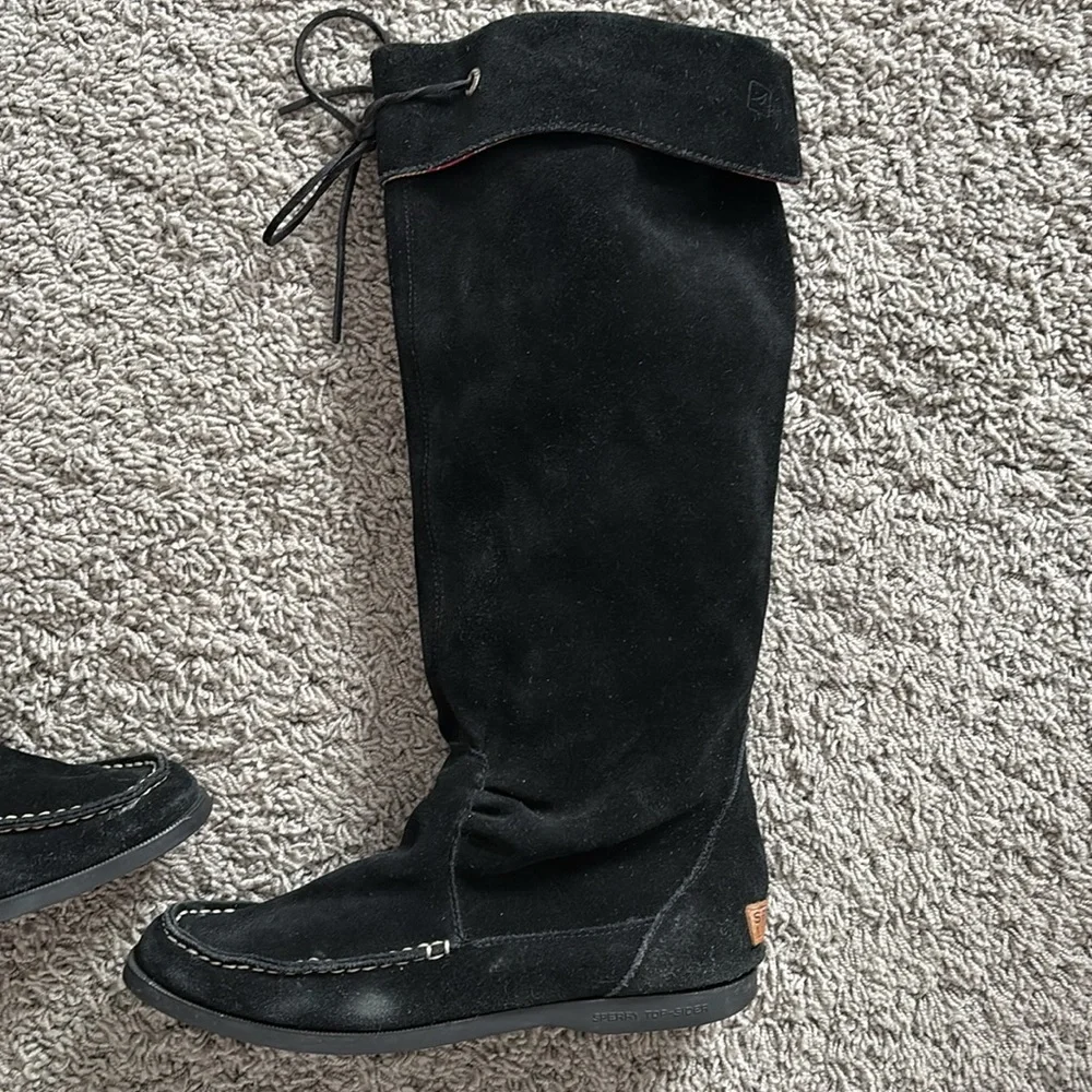 Sperry Top Sider Black Suede Knee-High mocassin Boots